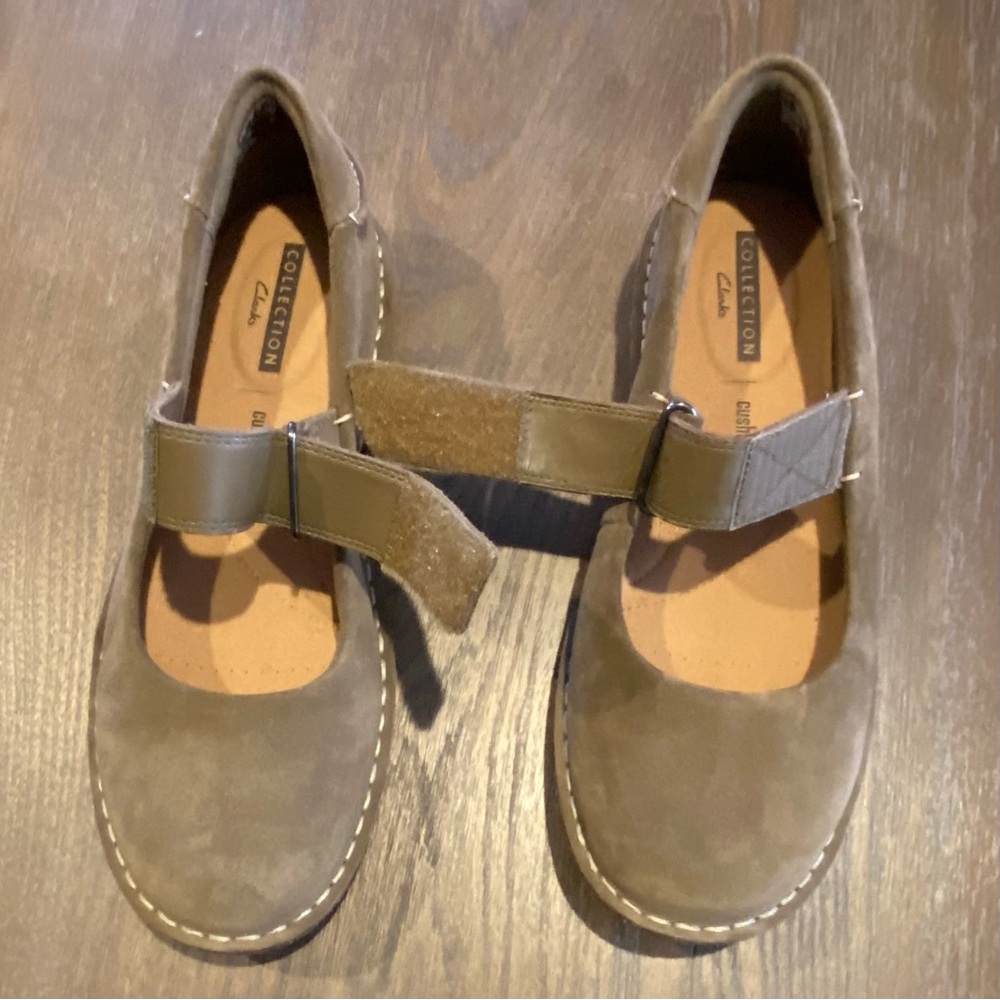 Clarks Taupe Suede Mary Jane Flats - Picture 11 of 16
